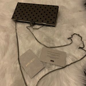 Jimmy Choo Black Clutch Satin with Polka dot